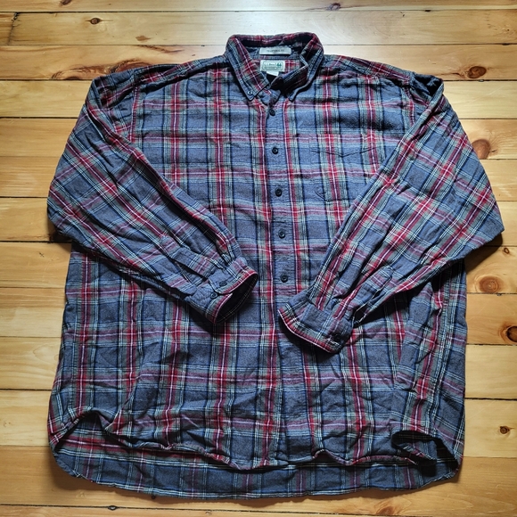 LL Bean Flannel Button Down Shirt Mens 2XL Gray Red Plaid Classic Outdoor Gorp - Picture 2 of 7